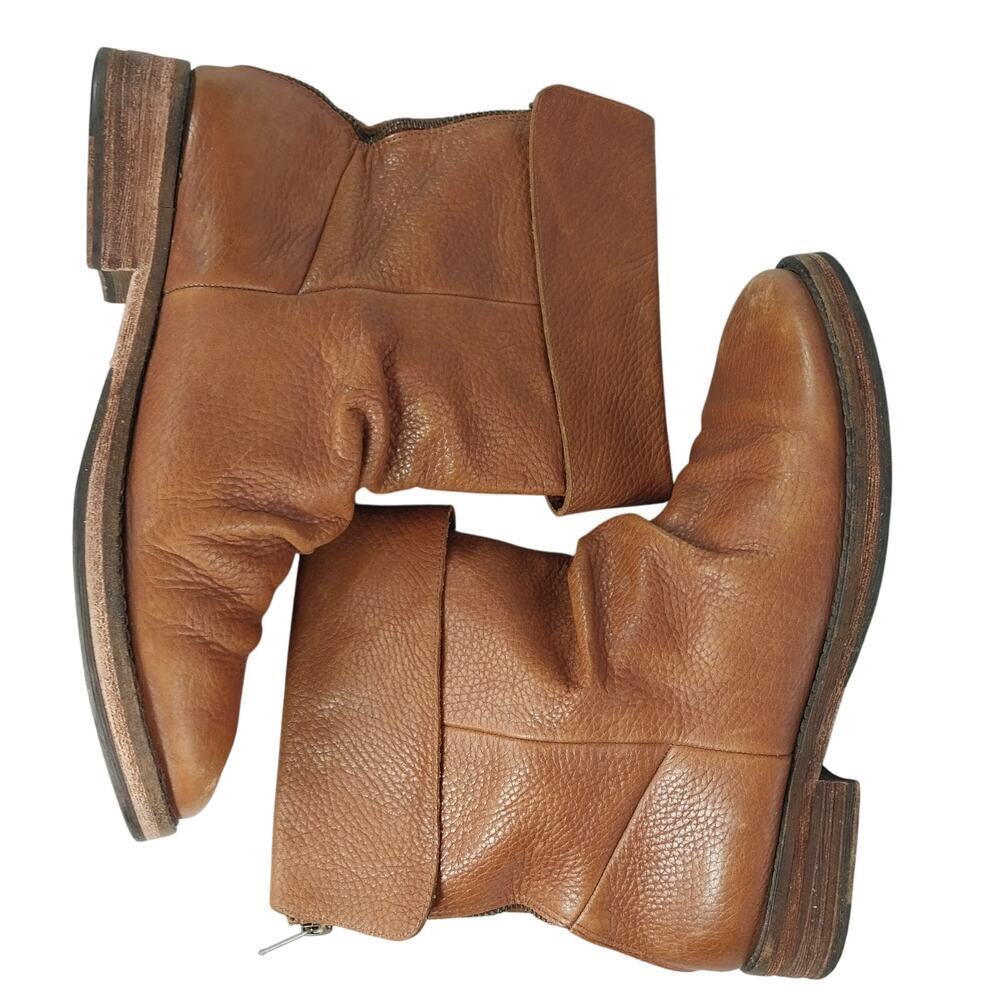 EDDIE BAUER! PECAN BROWN GENUINE LEATHER FOLDOVER TOP ANKLE BOOTS! SZ 9.5M - Picture 7 of 10